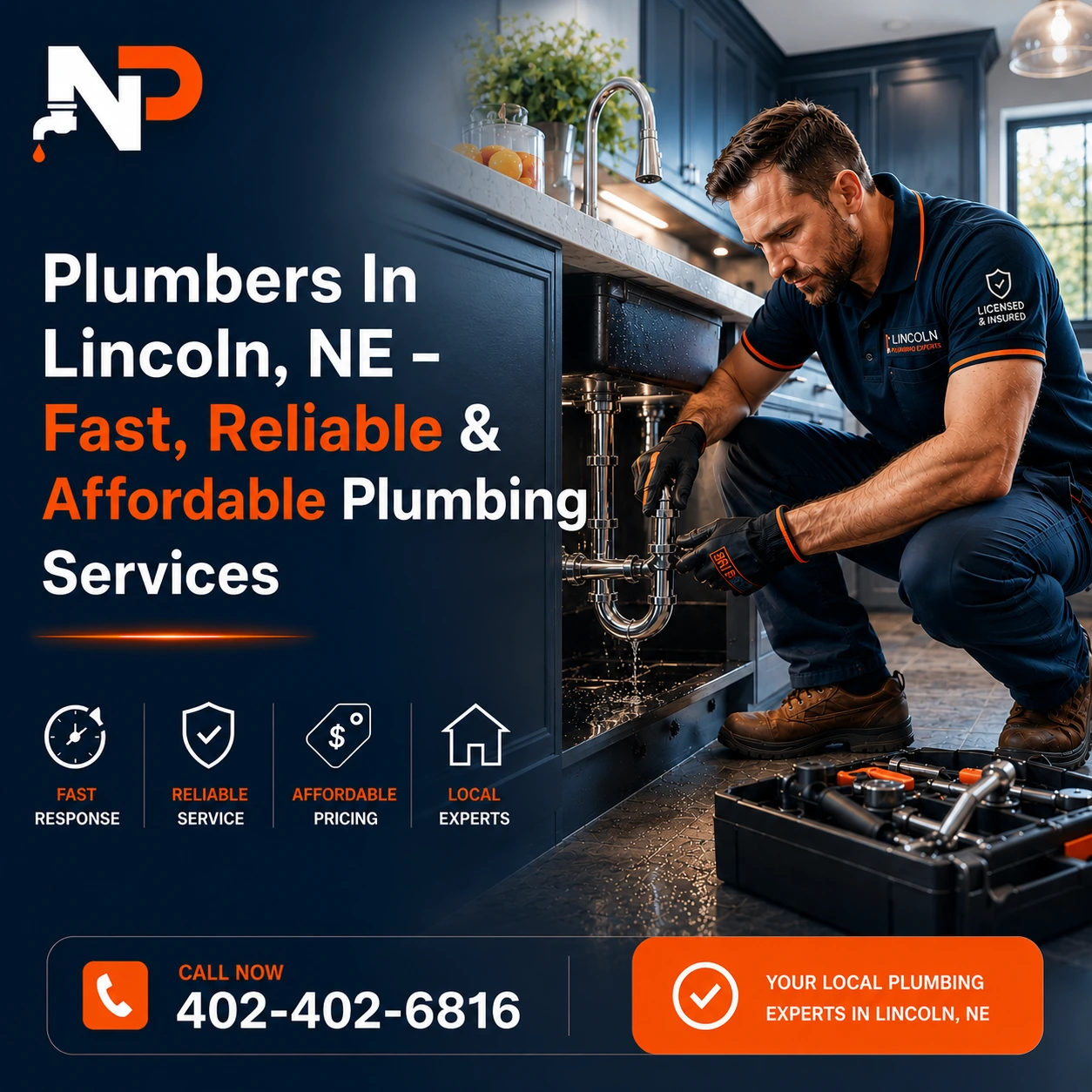 Licensed and insured plumbers in Lincoln, NE, fixing under-sink pipe leaks — fast, reliable, and affordable plumbing services by Lincoln Plumbing Experts