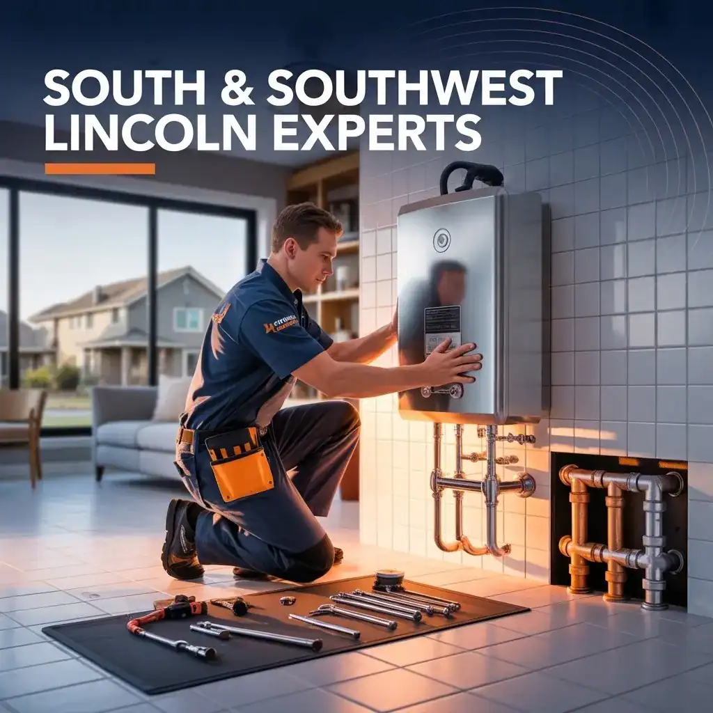 Licensed plumber providing plumbing services in South and Southwest Lincoln, NE — tankless water heater installation near Yankee Hill and Firethorn suburbs serving ZIP codes 68502, 68512, 68516, 68522, and 68523