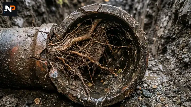 Tree roots grown into a cracked sewer pipe — one of the sewer line repair signs Lincoln, NE homeowners often miss