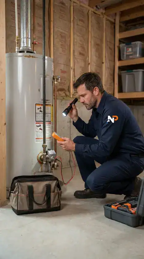 Water Heater Repair Cost in Lincoln, NE: Repair vs Replacement — A Real Cost Breakdown for Homeowners 2 Technician diagnosing water heater issue to estimate water heater repair cost in Lincoln, NE